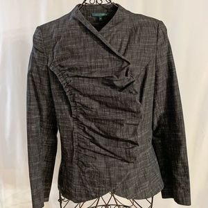 Black Cotton Blend Textured Asymmetrical Jacket